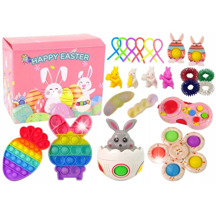 Fidget Toys Pop It játékkészlet, LEAN Toys, 36 darabos, húsvéti téma, 16x10x10cm
