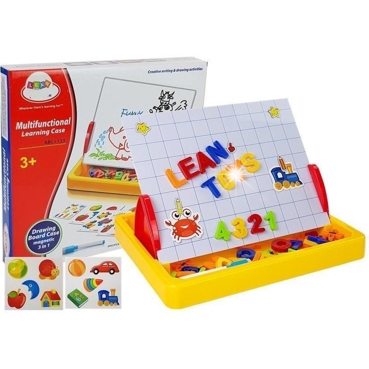 Tablica de desen cu magneti, LEAN Toys, 26 litere, 20 cifre, 33x4x7cm, set complet