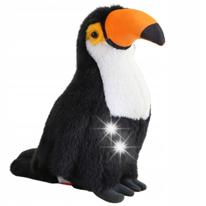 Jucarie de plus, LEAN Toys, tucan, 35cm, negru-alb cu accente stralucitoare