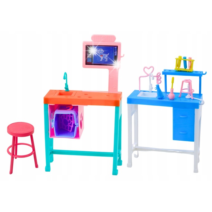 Állatorvos baba szett, LEAN Toys, bútorokkal és kiegészítőkkel, többszínű, 3 év feletti gyermekeknek