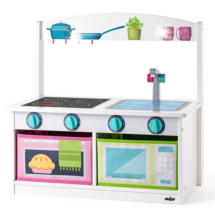 2 az 1-ben játszópad és konyha, WoodyLand, mérete 59x58x31,5cm, 3+ éves gyermekeknek