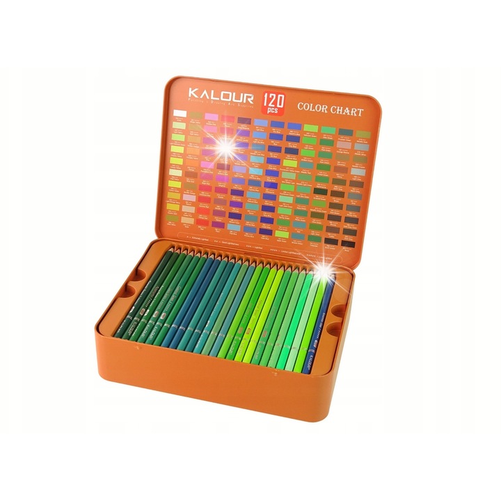 Комплект цветни моливи 120 броя, LEAN Toys, метален органайзер, 27x23x8см, за деца над 3 години