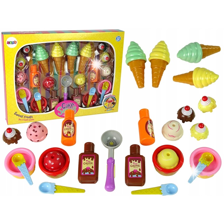 Édességkészítő készlet, LEAN Toys, fagylalt, muffin, 6 muffin, 4 szósz, 4 pohár, 15x12x5cm