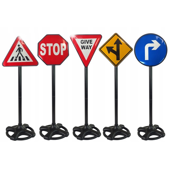 Комплект образователни пътни знаци LEAN Toys, 5 знака, 25x25x82см, за деца над 3 години
