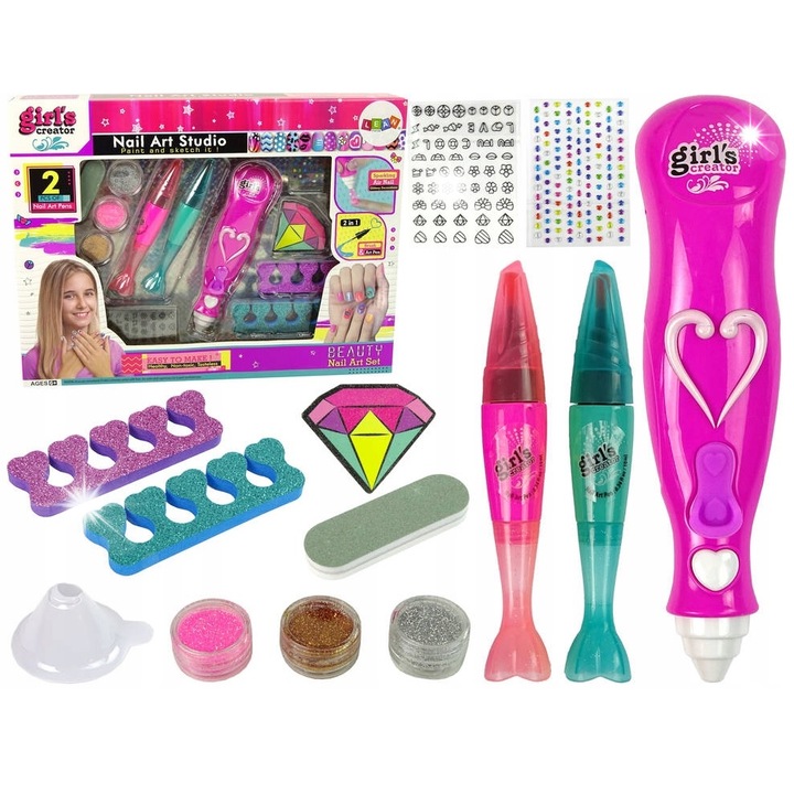 Körömfestő készlet, Ciuciubabka, 3 csillogó szín, 2 tollszín, kis méret