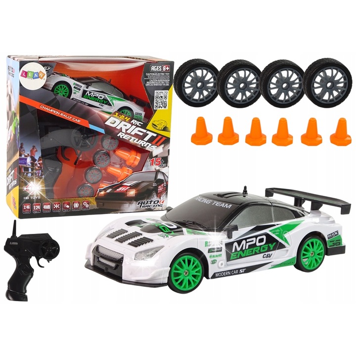 Комплект кола с дистанционно управление LEAN Toys Drift, 15 км/ч, 1:24, 18x5x7,5 см, включени аксесоари