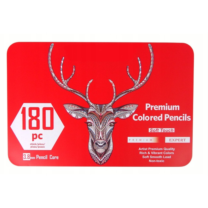 Set Creioane Colorate LEAN Toys, 180 bucati, metalic, rosu, 30x20x7cm