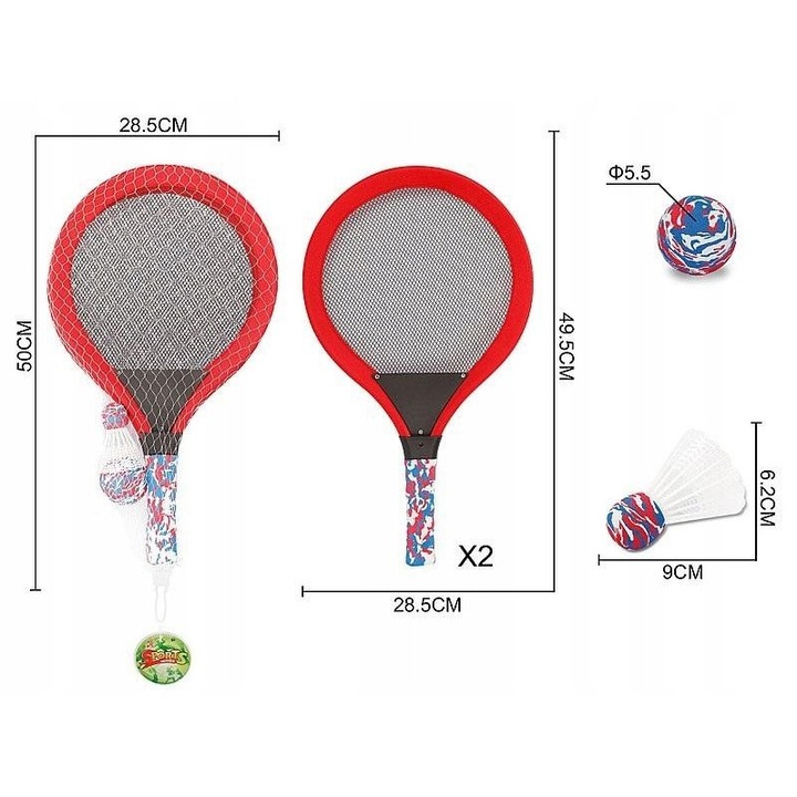 Gyermek tenisz szett, Adar, nagy ütők, labda és tollaslabda, 50x28x6cm
