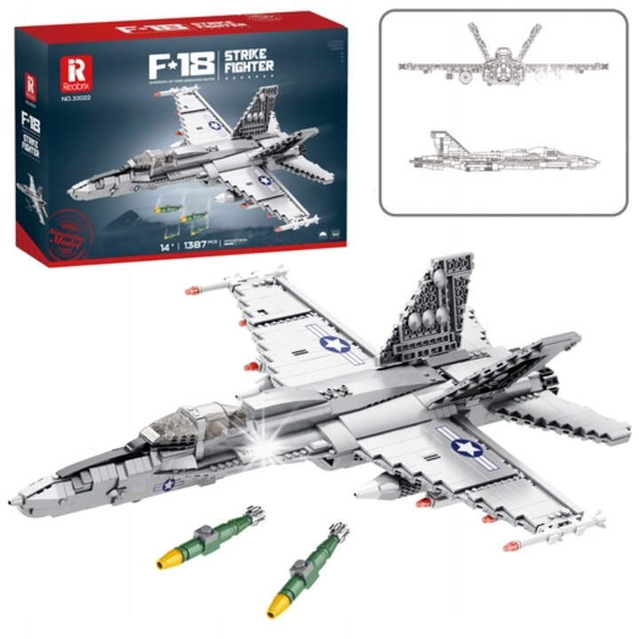 Комплект за изграждане KLOCKI F-16 Fighting Falcon, 1427 елемента, сиво-бял, 49x34x17,5см