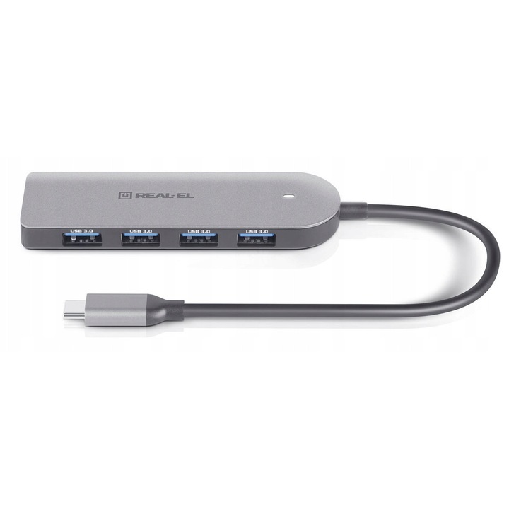 USB-C elosztó 4x USB 3.0 REAL-EL CQ-415, 150mm, fém