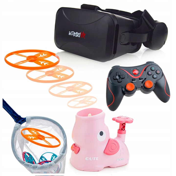 Set Ochelari VR Webski, Gamepad, Wyrzutnie Discuri, 3D, 360°, 175x80mm