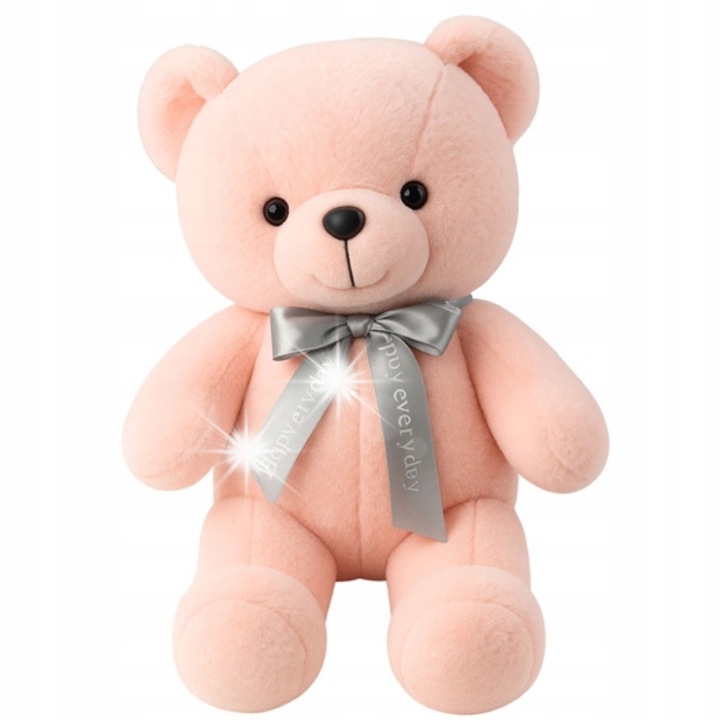 Плюшено мече с панделка, LeanToys, светлорозово, 55x20x18см, комплект с информационен етикет и защитна опаковка