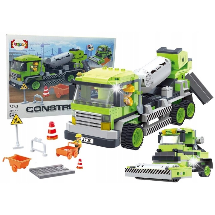 Комплект за изграждане LEAN Toys, бетонобъркачка и валяк, 369 елемента, 41x31x7см, унисекс, 6+ години