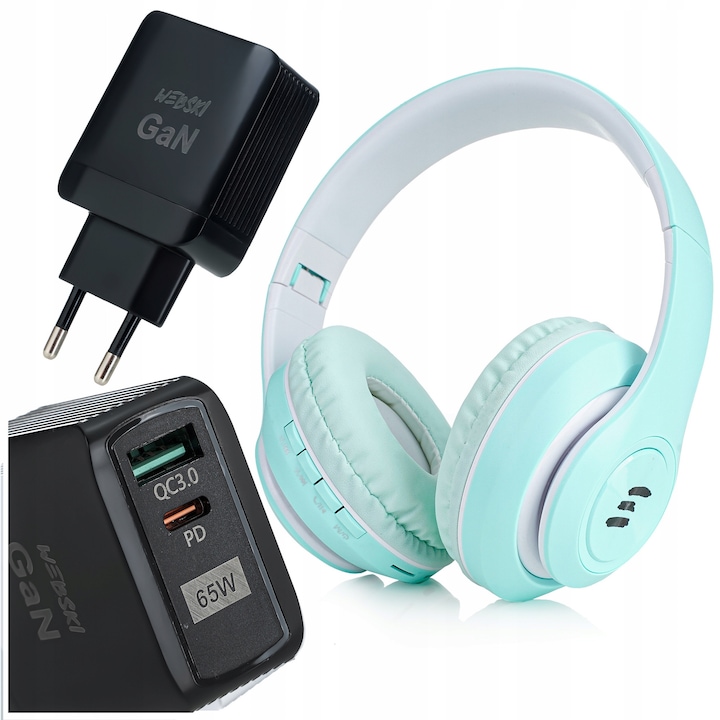 Webski vezeték nélküli fejhallgató Bluetooth 5.0-val, mikrofonnal, microSD kártyaolvasóval, rádióval, 40 mm, 33 W + univerzális töltő