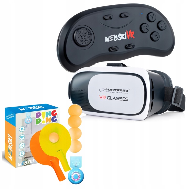 Ochelari VR 3D Webski cu gamepad wireless, set pentru aplicati, jocuri, 180/360 grade, 175x85mm