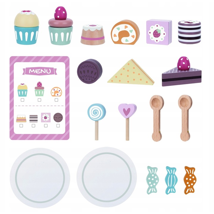 Tooky Toy fa állványos játékkészlet édességekkel, 22 darab, 22x22x31cm, többszínű