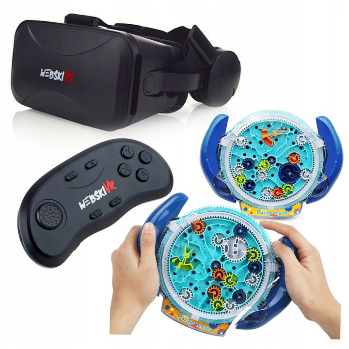 Ochelari VR Webski, set cu gamepad si joc educativ Labirint, 175x80mm, filtru de lumina albastra