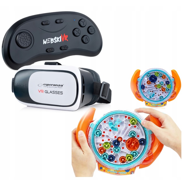 VR очила Webski, комплект с безжичен геймпад и образователна игра Лабиринт, 175x85мм, многоцветни