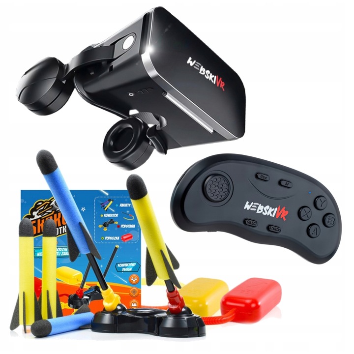 Ochelari VR Webski, set cu gamepad si lansator pneumatic, 175x80mm, filtr albastru, ergonomici
