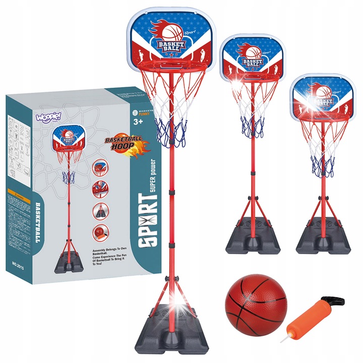Woopie szabadon álló kosárlabda szett, állítható magasságú 90-170 cm, labdával, beltéri és kültéri használatra