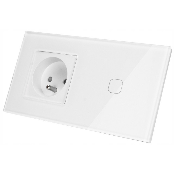 Fénykapcsoló aljzattal, Decorya, fehér üveg, érintésvezérlés, 156x86x36mm