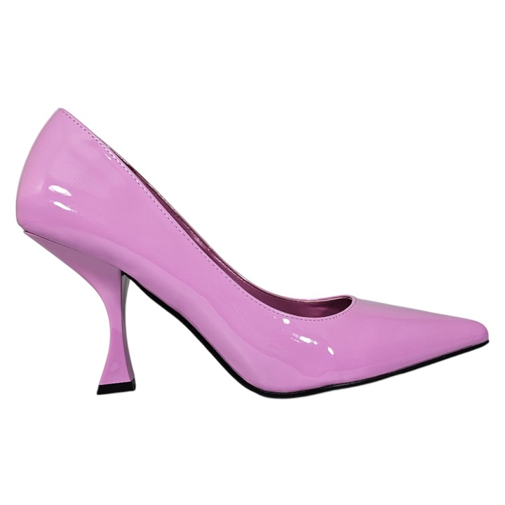 Pantofi dama EGO stiletto, toc sculptural 9cm, piele ecologica lucioasa, roz candy, marimea 38 EU