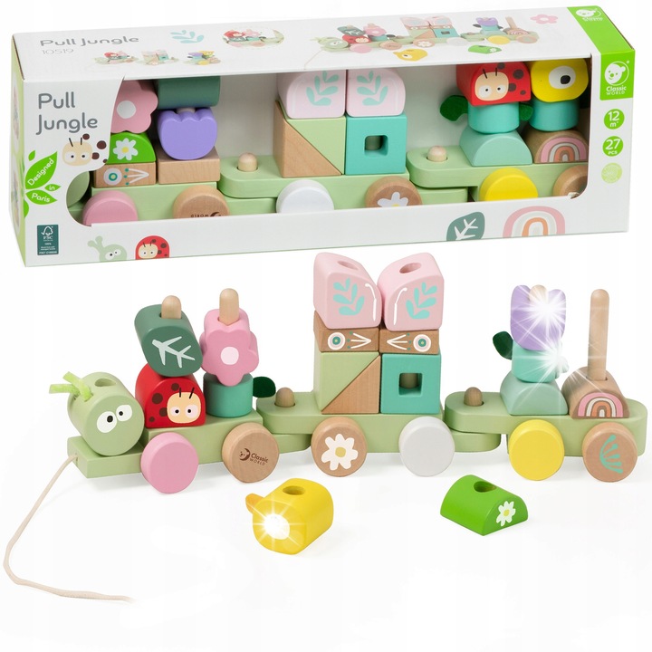 Puzzle Montessori Classic World, 27 darabos készlet, 3 vagon, többszínű, 37x7,5x12,5cm