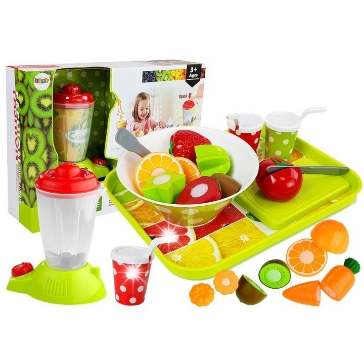 Zöldség és gyümölcs szett turmixgéppel, LEAN Toys, zöld, 42x11x30,5cm