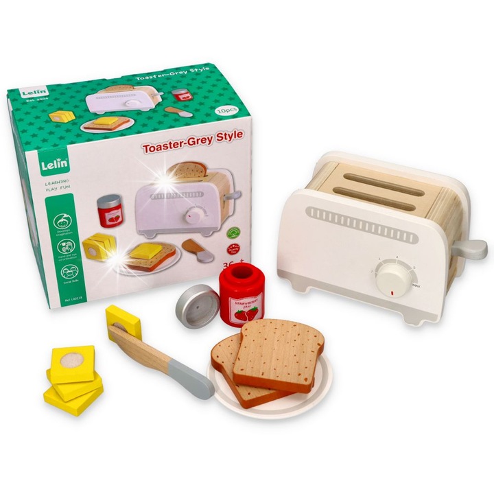 Faszén kenyérpirító készlet, Lelin, 11 részes, szürke, 16x9x12cm