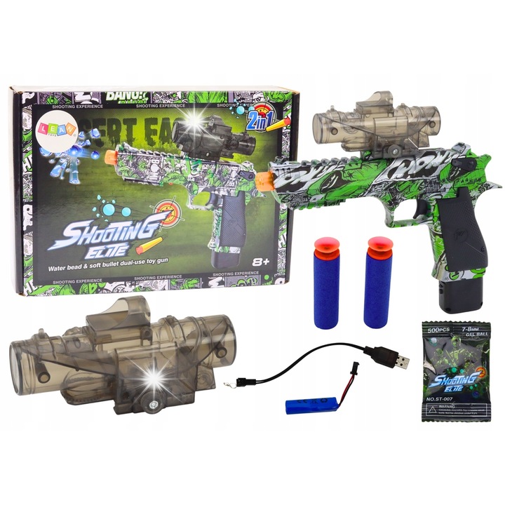 Електрически пистолет играчка LEAN Toys, модел Graffiti Evolution, комплект с батерия, 26x36см, зелен