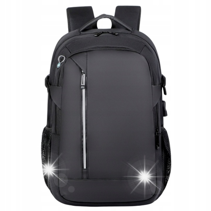 Városi hátizsák USB-vel, laptoptartó rekesszel, 16L, 45x32x11cm, fényvisszaverő elemekkel