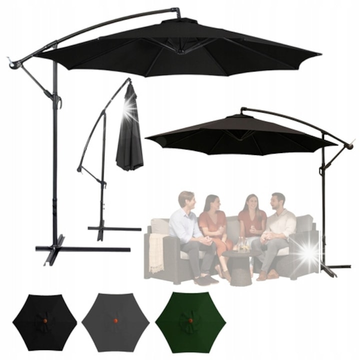 Страничен градински чадър с регулиране на наклона, 350см, антрацит, с калъф, пълен комплект