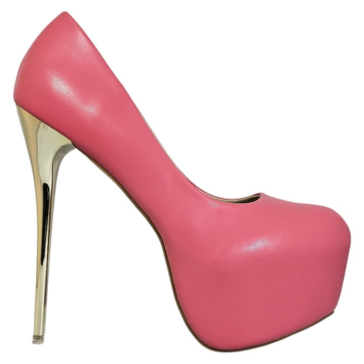 Pantofi Stiletto VDC, Toc Auriu 16.5 cm, Platforma 5.5 cm, Roz Mat, 44 EU