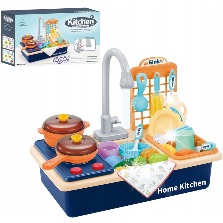 Woopie 2 az 1-ben gyerek mosogató, valódi vízzel, kiegészítőkkel, 40x25x10cm