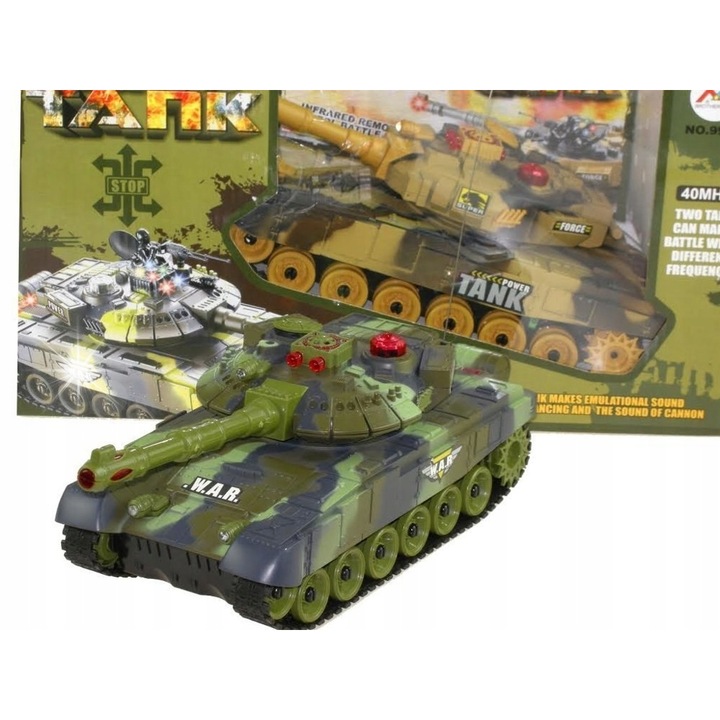 Tanc RC militar, LEAN Toys, 26cm, camuflaj, efecte sonore si luminoase, set complet