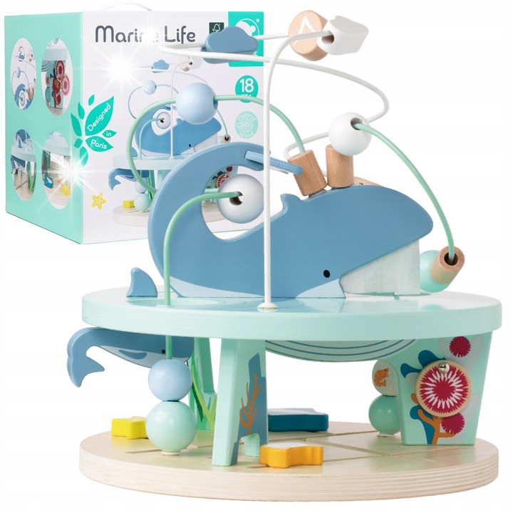 Oktató labirintus fából, fonott dróttal, 18 hónapos kortól, Tengeri élet, Pasztell színek