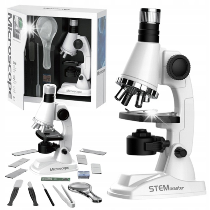 Образователен микроскоп Lean с комплект аксесоари, 20x9,5x6,5 см, бял