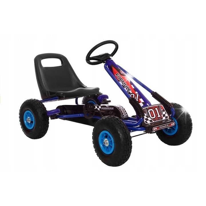 Детски картинг LEAN Toys, модел A-15, помпащи се гуми, син, 100x58x56см, пълен комплект