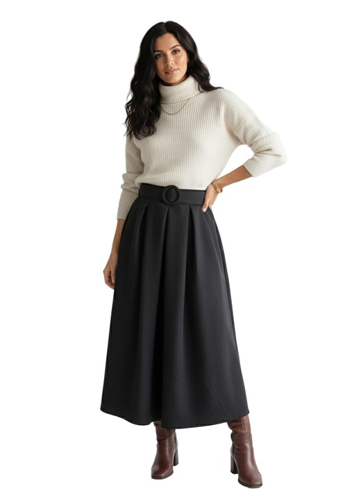 Fusta midi M1255, Figl, Poliester/Viscoza, Negru