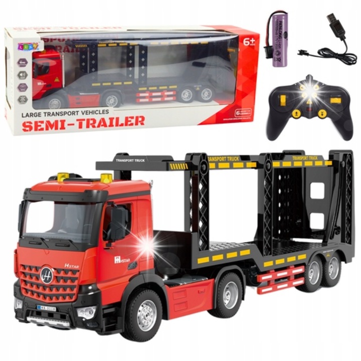 Camion RC 6CH, LeanToys, transport, roti mari, 51x16,5x11,5cm