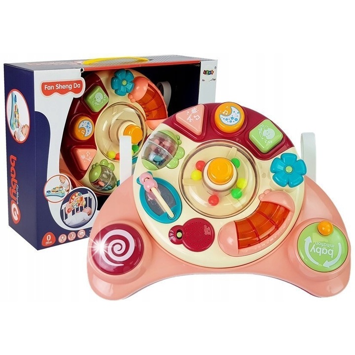 Interaktív babapanel, LEAN Toys, zene és állathangok, rózsaszín, 35x28x23cm