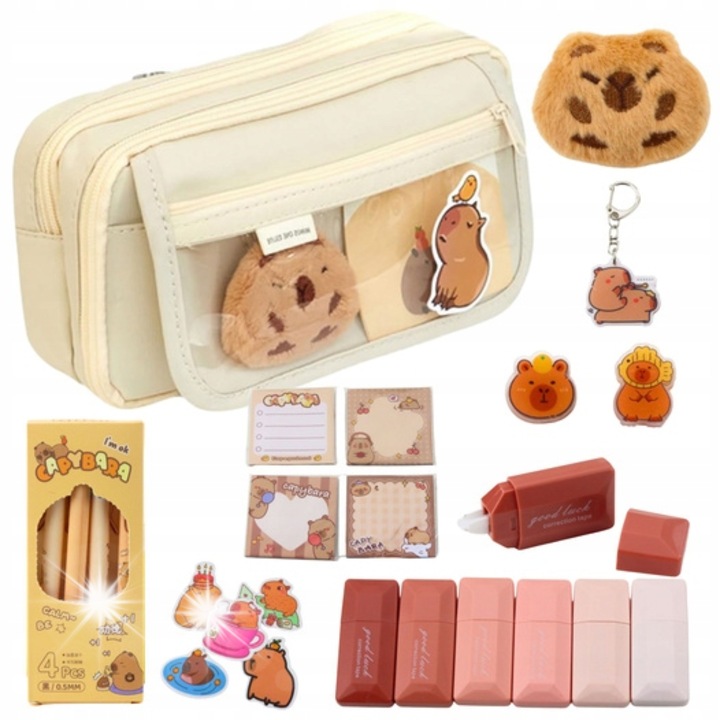 Tolltrartó készlet, Lean, bézs, 2 rekeszes, 2 zseb (1 átlátszó), 21x12x8 cm