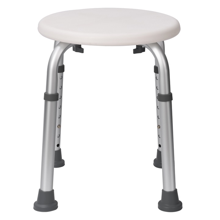 Scaun de dus, Circulara, Reglare inaltime in 8 pozitii, Antiderapant, impermeabil, Instalare simpla, aluminiu, Capacitate 136Kg, Potrivit pentru persoanele in varsta si cu dizabilitati, bej/alb