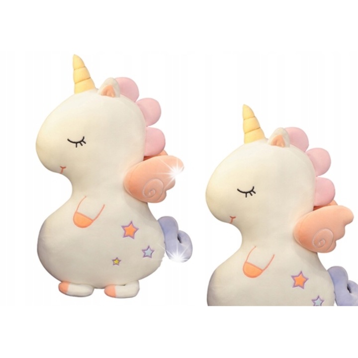 Плюшена играчка, LEAN Toys, бял еднорог, 50см, с цветни акценти