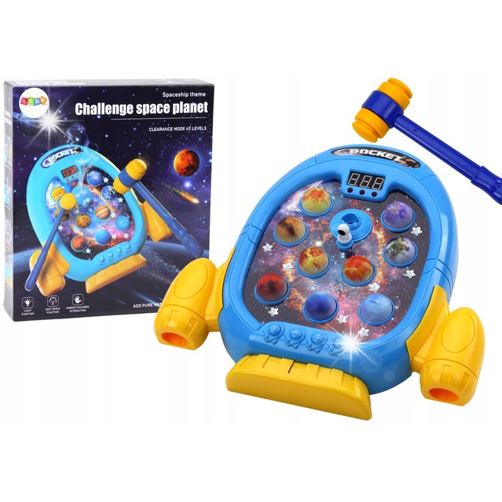 Интерактивна игра за деца, LEAN Toys, Wac a Mole Ракета с планети, 6 режима на игра, димни ефекти, 284x324мм