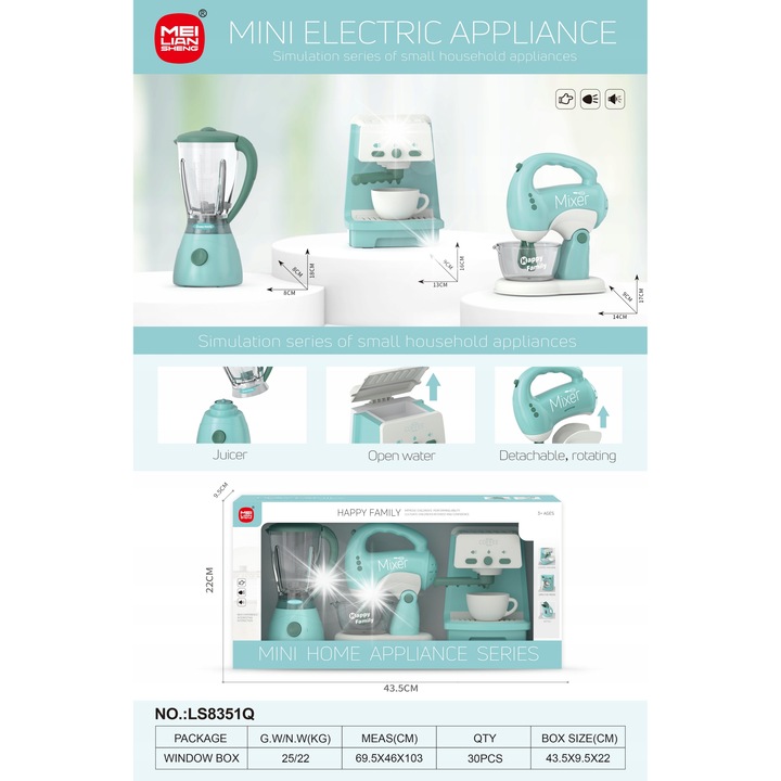 AGD 3 az 1-ben készlet, Woopie, kávéfőző, mixer, turmixgép, hang- és fényeffektek, többszínű