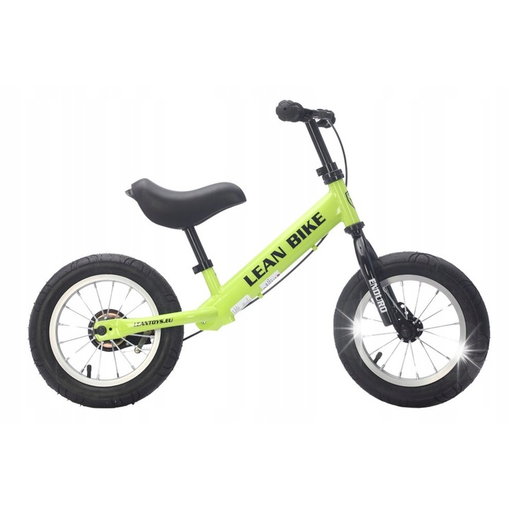 LEAN Toys ENDURO futóbicikli, neonzöld, 12", 2-5 éves gyermekeknek, komplett szett
