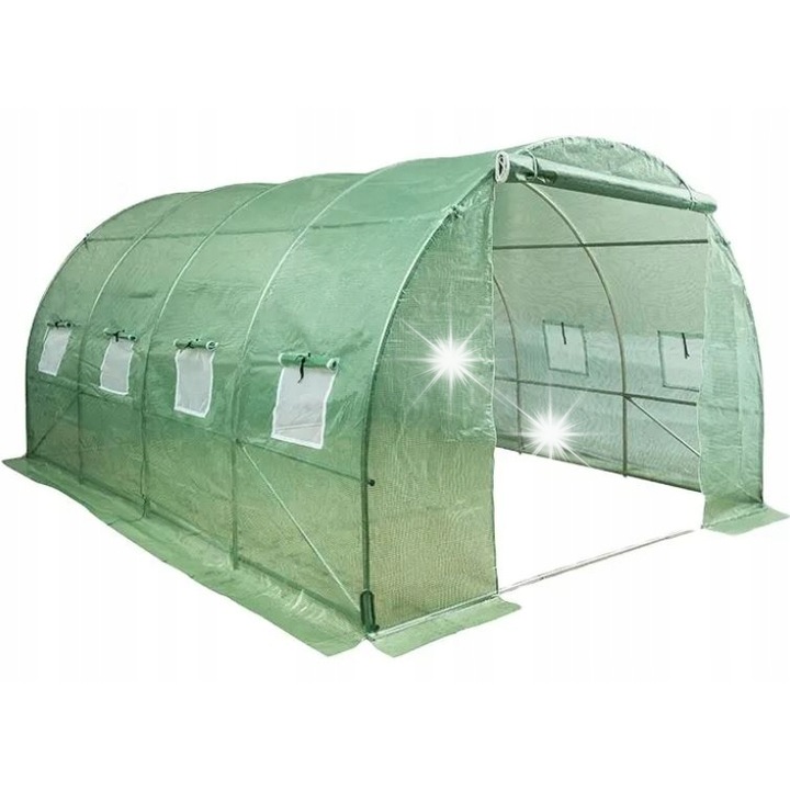 Fóliaalagút 4x2,5x2m, 10m², zöld, UV4 fóliával, 8 szellőzőnyílás