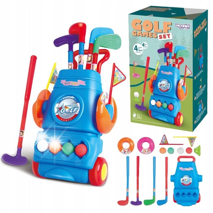 Golfkészlet 4 személyes, Woopie, 4 golfütő, 4 labda, többszínű, 3 évesnél idősebb gyermekek számára
