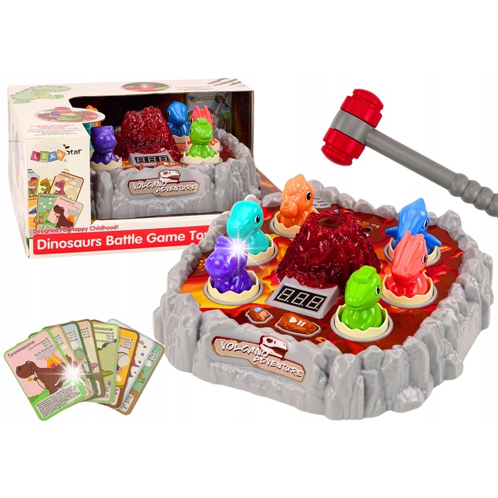 Joc interactiv LEAN Toys Wack A Mole, dinozauri, efecte de fum, 3+ ani